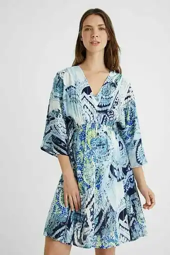 Desigual Soepelvallende jurk met korte mouwen - BLUE - S aanbieding