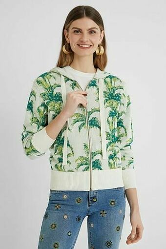 Sweatshirt jack met capuchon en tropische print - GREEN - M