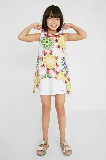 Desigual Korte jurk met print en laagjes - WHITE - 3/4 aanbieding