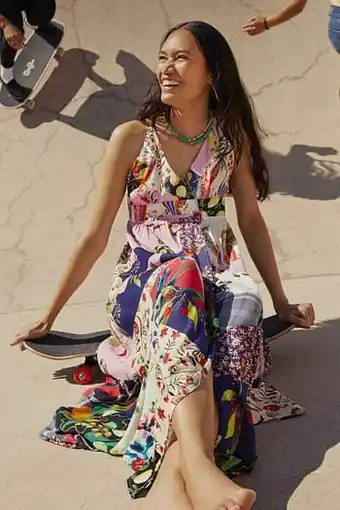 Desigual Lange jurk met patchwork - MATERIAL FINISHES - S aanbieding