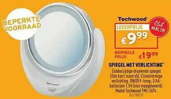 Trafic Spiegel met verlichting techwood tml-2674 aanbieding