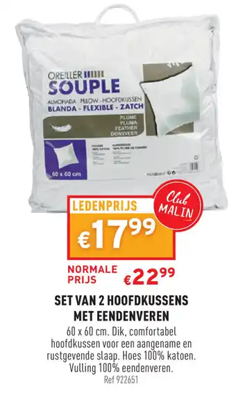 Trafic Oreiller Set van 2 hoofdkussen met eendenveren 60*60 cm aanbieding