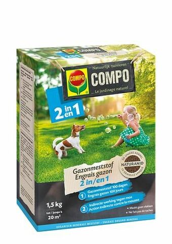 Brico Compo gazonmeststof 2-in-1 (20 m²) 1,5kg aanbieding