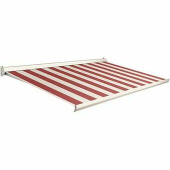 Brico Domasol zonnetent elektrisch ’Factor 10-C’ rood/witte strepen 450 x 250 cm aanbieding
