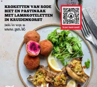 Kroketten Van Rode Biet En Pastinaak Met Lamskoteletten in Kruidenkorst
