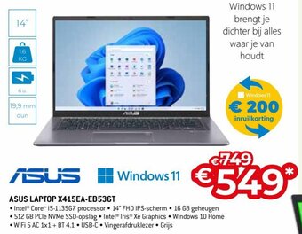 Exellent Asus Laptop X415EA-EB536T aanbieding