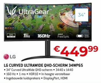 Exellent LG Curved Ultrawide QHD-Scherm 34WP65 aanbieding