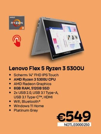 CompuDeals Lenovo Flex 5 Ryzen 3 5300U aanbieding
