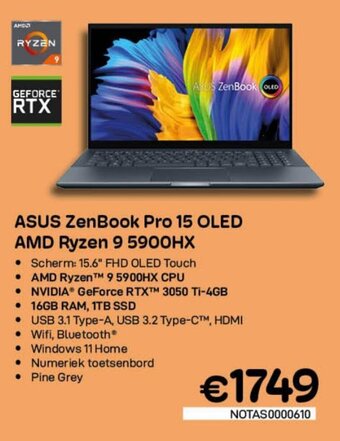 CompuDeals ASUS ZenBook Pro 15 OLED AMD Ryzen 9 5900HX aanbieding