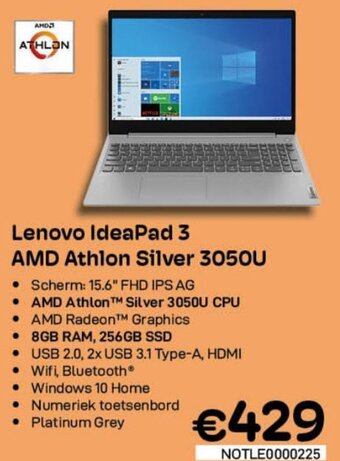 CompuDeals Lenovo IdeaPad 3 AMD Athlon Silver 3050U aanbieding