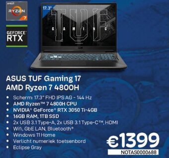 CompuDeals ASUS TUF Gaming 17 AMD Ryzen 7 4800H aanbieding