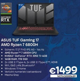 CompuDeals ASUS TUF Gaming 17 AMD Ryzen 7 6800H aanbieding