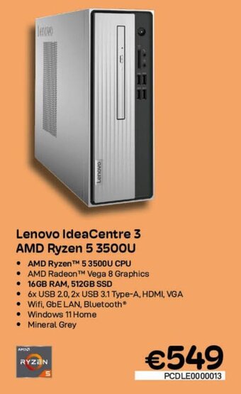 CompuDeals Lenovo IdeaCentre 3 AMD Ryzen 5 3500U aanbieding