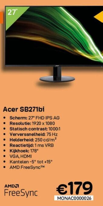 CompuDeals Acer SB271bi aanbieding