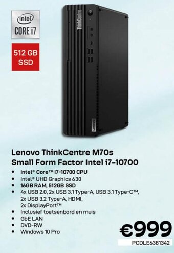 CompuDeals Lenovo ThinkCentre M70s Small Form Factor Intel i7-10700 aanbieding