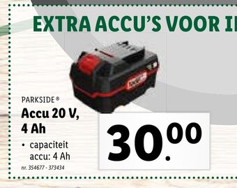 Lidl Parkside Accu 20 V, 4 Ah aanbieding