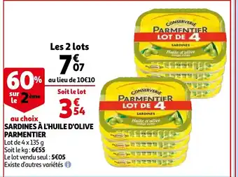 Auchan Sardines A L'huile D'olive Parmentier 4 x 135g aanbieding