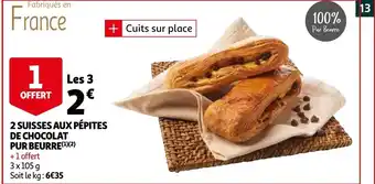 Auchan 2 Suisses Aux Pepites De Chocolat Pur Beurre 3 x 105g aanbieding