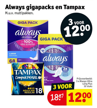 Kruidvat Always gigapacks en tampax aanbieding