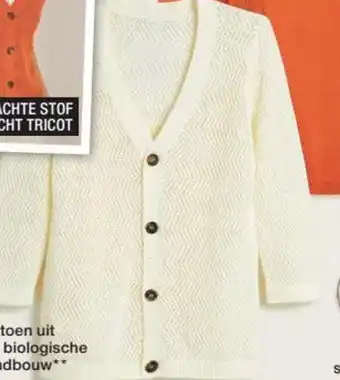 Damart Cardigan met Ajour in Biologisch Katoen Ecru aanbieding