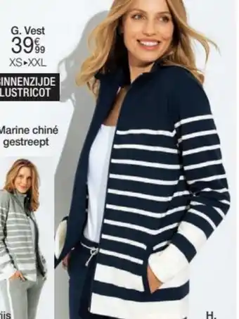Damart Gestreepte Vest met Rits Marine Chine aanbieding