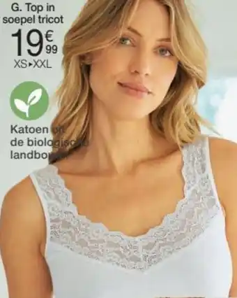 Damart Top in Fijn Geribd Tricot En Kant Met Stretch Wit aanbieding