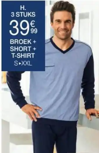 Damart 3-Delige Pyjama, MetShort en Broek, Jersey Zuiver Kamkatoen Marine aanbieding