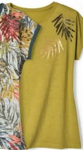 Damart T-Shirt met Lovertjes in 2 Stoffen Olijfgroen aanbieding