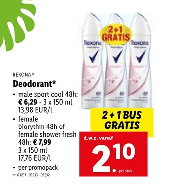 Lidl Rexona Deodorant aanbieding
