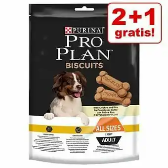 Zooplus 2 + 1 gratis! 2 x Pro Plan Snacks - 3 x 400 g Biscuits Light aanbieding