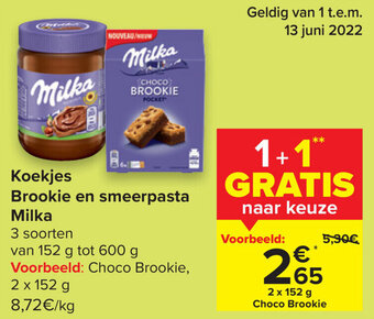 Carrefour Koekjes Brookie en smeerpasta Milka aanbieding