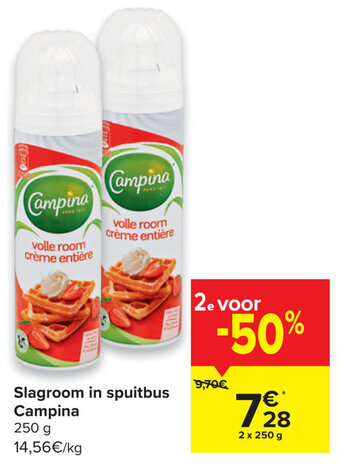 Carrefour Slagroom in spuitbus Campina aanbieding