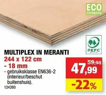 Hubo Multiplex in meranti aanbieding
