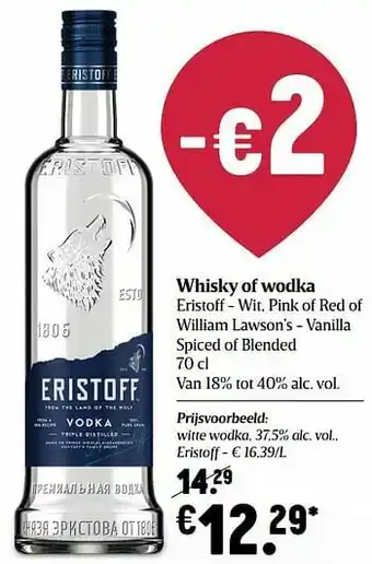 Delhaize Witte wodka eristoff aanbieding