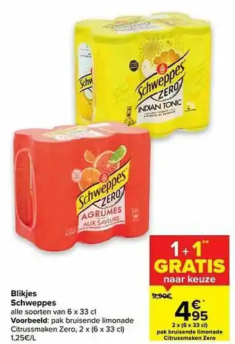 Carrefour Schweppes pak bruisende limonade citrussmaken aanbieding