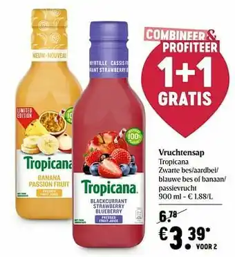 Vruchtensap tropicana zwarte bes-aardbei- blauwe bes of banaan- passievrucht