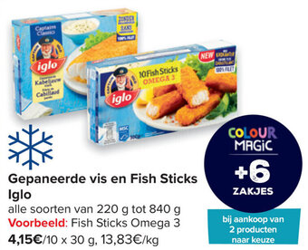 Carrefour Gepaneerde vis en Fish Sticks Iglo aanbieding