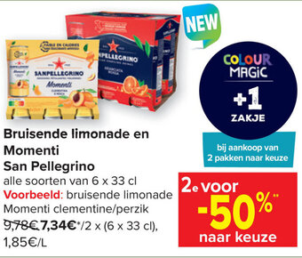 Carrefour Bruisende limonade en Momenti San Pellegrino aanbieding