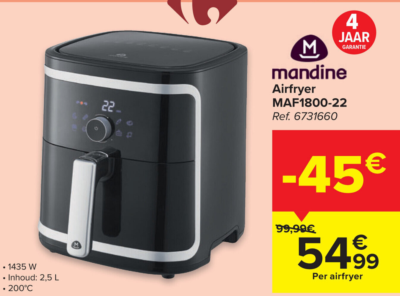 Mandine Airfryer MAF1800-22 promotie bij Carrefour