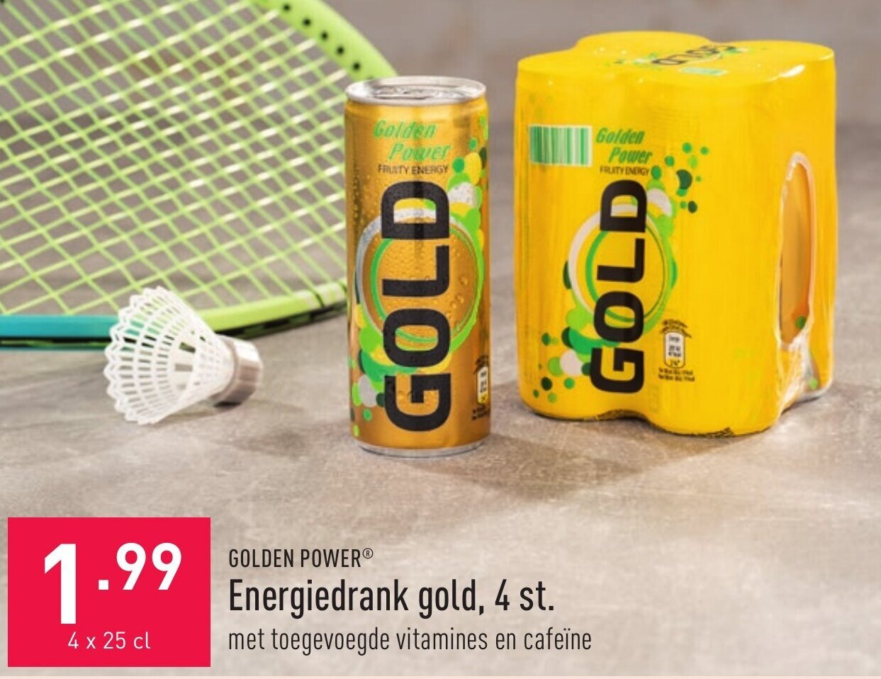 Golden power energiedrank gold, 4 st. promotie bij ALDI