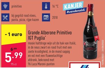 ALDI Grande alberone primitivo IGT puglia 75cl aanbieding