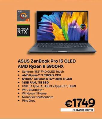 CompuDeals Asus Zenbook Pro 15 Oled Amd Ryzen 9 5900hx aanbieding