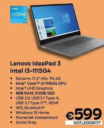 CompuDeals Lenovo Ideapad 3 Intel I3115g4 aanbieding