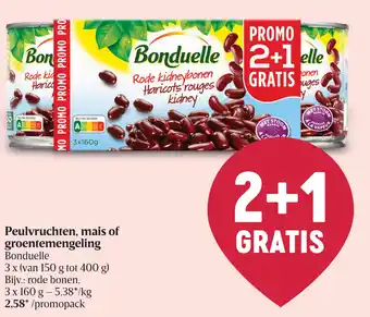 Delhaize Peulvruchten, mais of groentemengeling Bonduelle 3 x 160g aanbieding