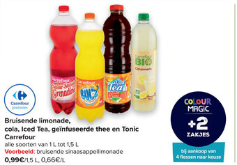 Carrefour Bruisende limonade, cola, Iced Tea, geinfuseerde thee en Tonic Carrefour aanbieding