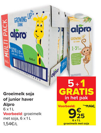 Carrefour Groeimelk soja of junior haver Alpro aanbieding