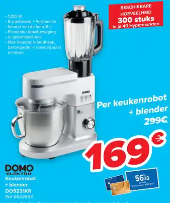 Carrefour Domo Elektro Keukenrobot + blender DO9231KR aanbieding