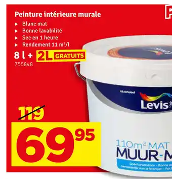 Mr Bricolage Levis Peinture interieure murale 8L + 2L Gratuit aanbieding
