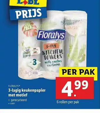 Lidl Floralys 3-lagig Keukenpapier Met Motief aanbieding
