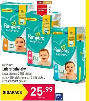 ALDI Luiers baby-dry Pampers Gigapack aanbieding